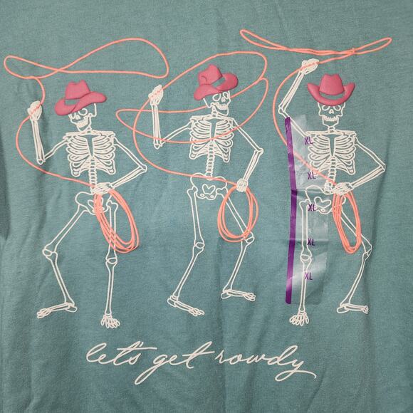Skeleton cowboys ''Let's get rowdy'' shirt women's XL by Zoe Liv - Picture 2 of 6